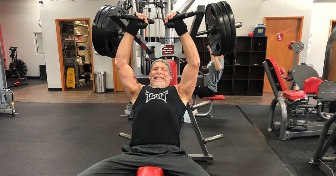 Patient back lifting weights after robotic hernia surgery